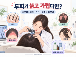 두피 상담 시 모발 경계, 이마, 관자놀이, 귀 주변, 귀 뒤, 목덜미, 두피 전체까지 함께 확인하는 관찰 범위를 정리한 안내 도식